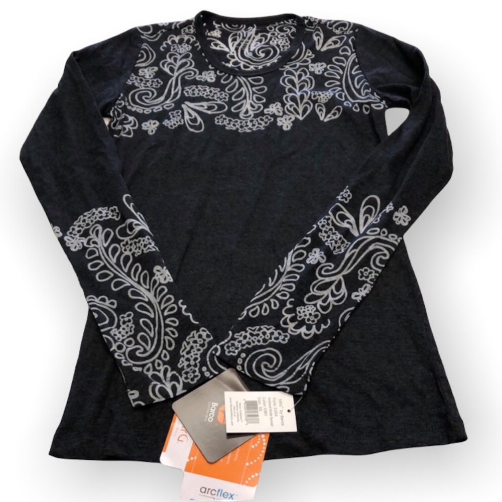 NWT NrG by Barco • Gigi Gray Floral Burnout Underscrub T-shirt - XS